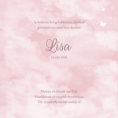 Rouwkaart sterrenkindje wolken vlinders meisje 3