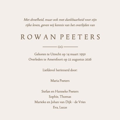 Rouwkaart stijlvol gerbera bloem line art afscheid man vrouw 3