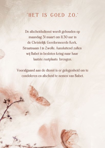 Rouwkaart stijlvol met bloemen 2