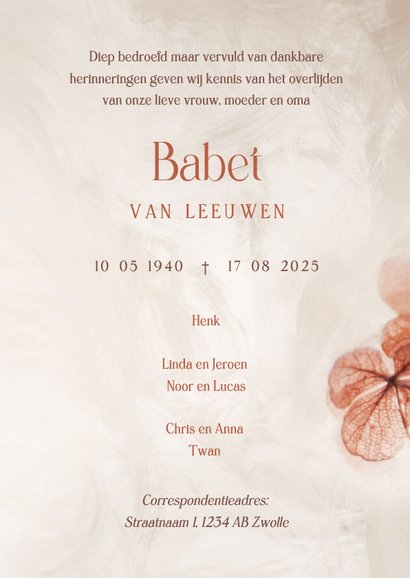 Rouwkaart stijlvol met bloemen 3