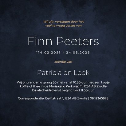 Rouwkaart stijlvol minimalistisch groen hartje goud kind 3