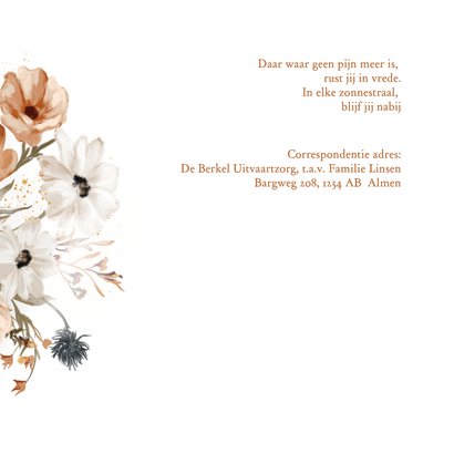 Rouwkaart stijlvolle veldbloemen in aquarel 2