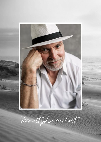 Rouwkaart strand zee duinen zwart wit foto 2