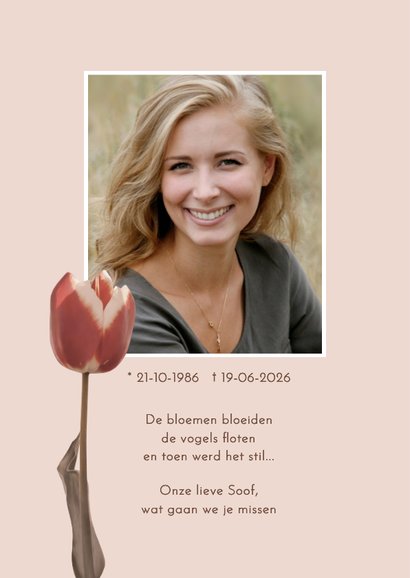 Rouwkaart tulpenveld sepia rood 2