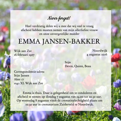 Rouwkaart veld anemoontjes 3