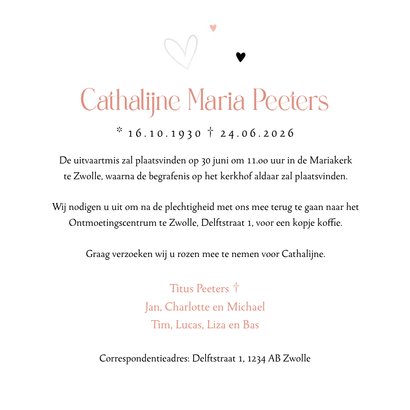 Rouwkaart vintage bloemen rozen hartjes geliefd 3