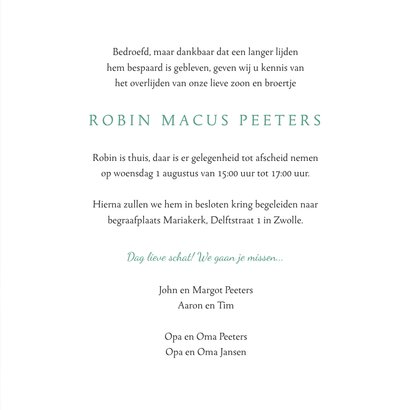 Rouwkaart vlinder stijlvol bloemen kind jongen meisje 3