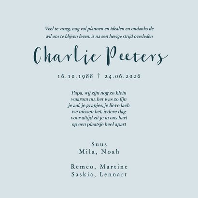 Rouwkaart vlinders waterverf blauw goud stijlvol  3