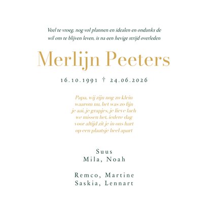 Rouwkaart vogel kolibrie waterverf goud stijlvol 3