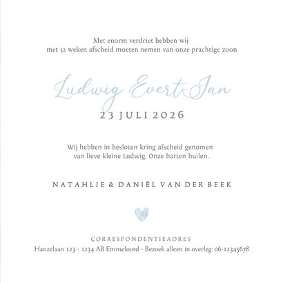 Rouwkaart voor een baby of sterrenkindje met blauwe voetjes 3