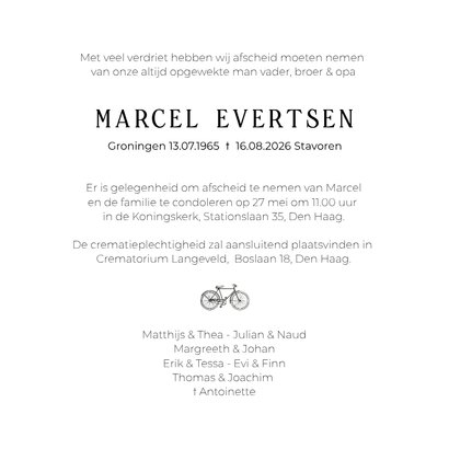 Rouwkaart voor een fiets- of wielren liefhebber 3