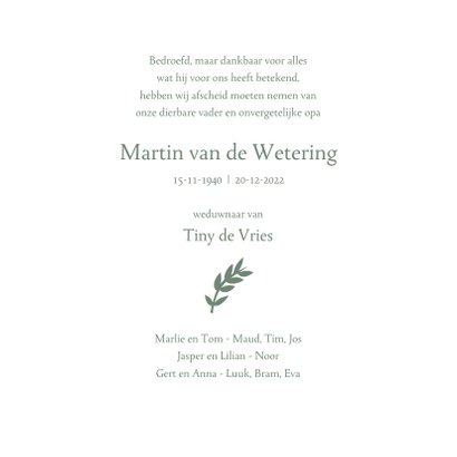 Rouwkaart Vredesduif - rust in vrede 3