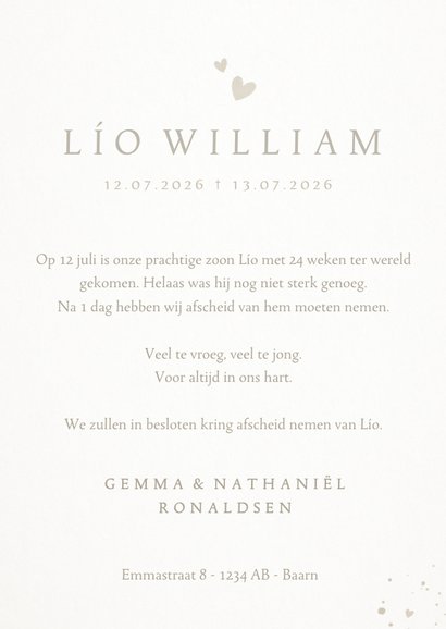 Rouwkaart wiegje voor een vroeg of stilgeboren kindje 3