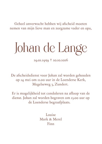 Rouwkaart winterse natuurfoto roestbruin 3