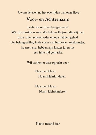Rouwkaart zon door bomen met gedicht en tekstvoorstel 3