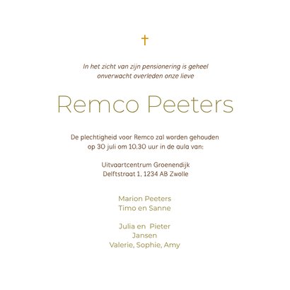 Rouwkaart zonnebloem stijlvol afscheid volwassene 3