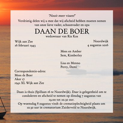 Rouwkaart Zonsondergang boten 3