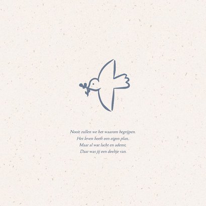 Rouwkaartje met illustratie van een vredesduifje 2