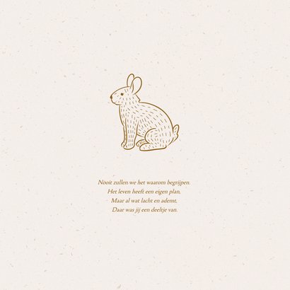 Rouwkaartje met lijntekening van konijntje 2