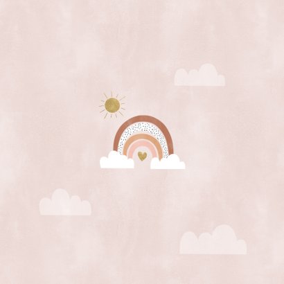 Rouwkaartje met regenboog, zon en wolkjes voor een meisje Achterkant