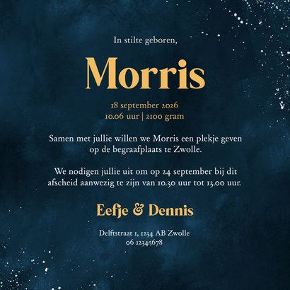 Rouwkaartje sterrenhemel ster gedicht afscheid baby kindje 3