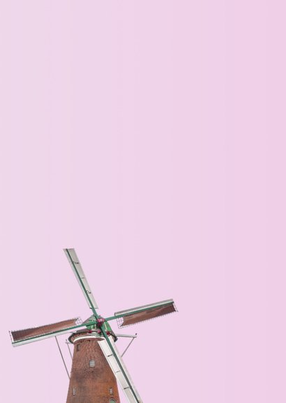 Roze felicitatiekaart met foto van een molen 2