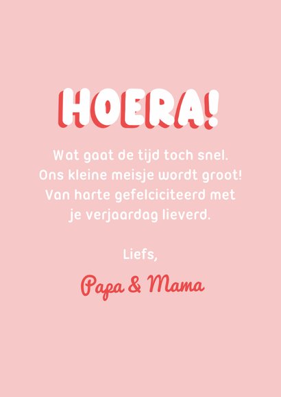 Roze fotokaartje verjaardag met baby foto voor een dochter 3