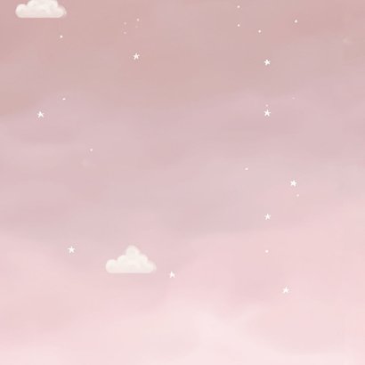 Roze geboortekaartje met beer in luchtballon Achterkant