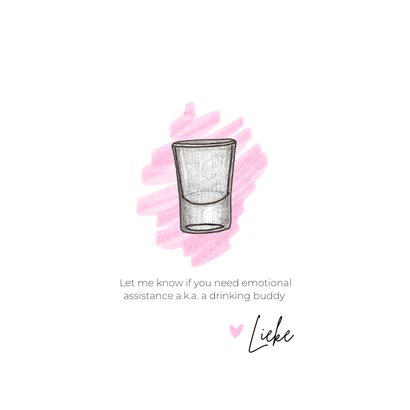 Roze kaart for a bad day met illustratie van een fles wodka 3