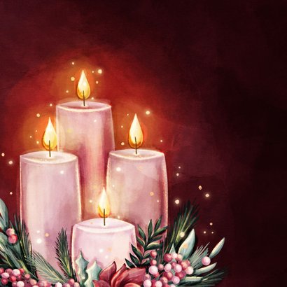 Roze kerstkaart lichtpuntjes voor 2027 met kaarsen 2