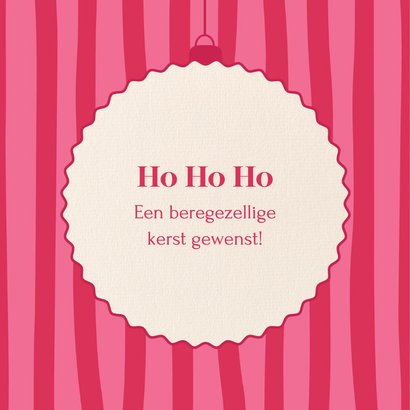 Roze kerstkaart met kerst beertje roze strepen 2