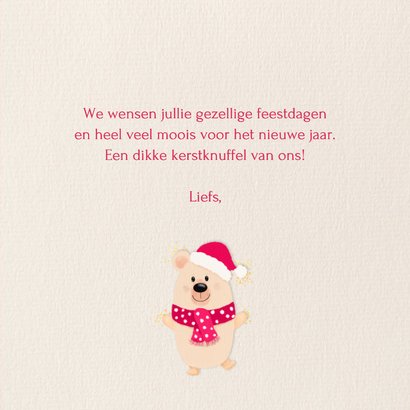 Roze kerstkaart met kerst beertje roze strepen 3