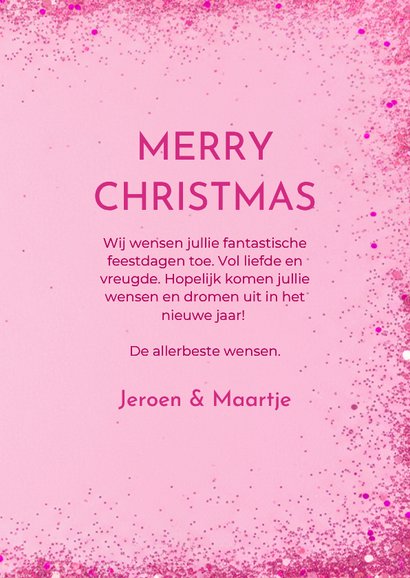 Roze kerstkaartje met glitters en ballonnen hohoho 3
