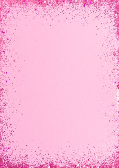 Roze kerstkaartje met glitters en ballonnen hohoho Achterkant