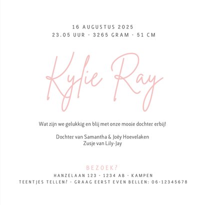 Roze minimalistisch geboortekaartje met holografisch folie 3