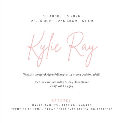 Roze minimalistisch geboortekaartje met holografisch folie 3