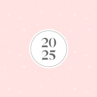 Roze nieuwjaarskaart met cirkel en witte sterretjes 2