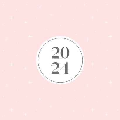 Roze nieuwjaarskaart met cirkel en witte sterretjes 2