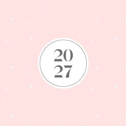 Roze nieuwjaarskaart met cirkel en witte sterretjes 2