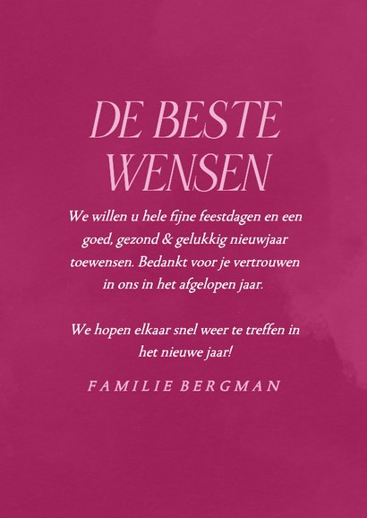 Roze nieuwjaarskaart met opsomming van wensen 3