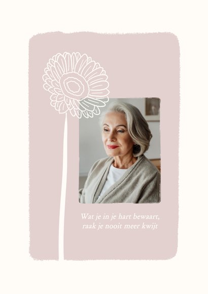 Roze rouwkaart met lijntekening van gerbera 2