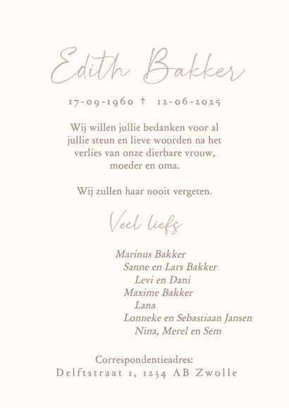 Roze rouwkaart met lijntekening van gerbera 3