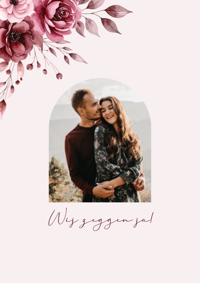 Roze save the date kaart met klassieke waterverf bloemen 2