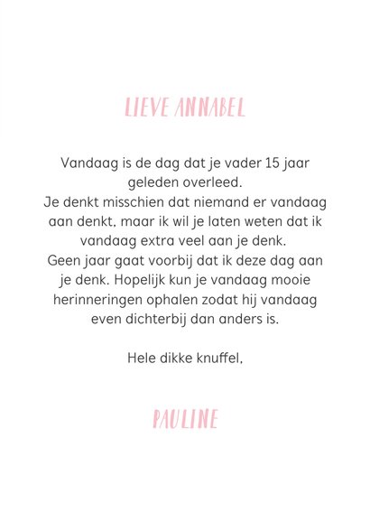 Roze sterkte kaart met de tekst 'weet dat ik aan je denk' 3