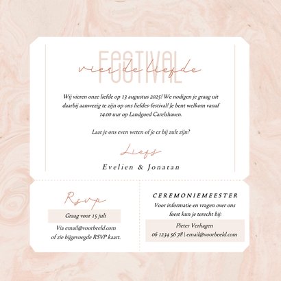 Roze uitnodiging ticket festival vier de liefde met marmer 3