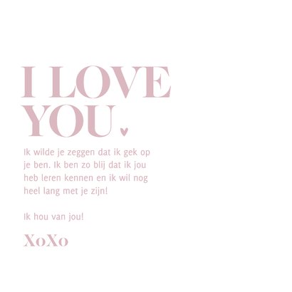 Roze valentijnskaart 'I love you' waterverf 3