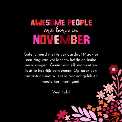 Roze verjaardagskaart 'awesome people are born in november' 3