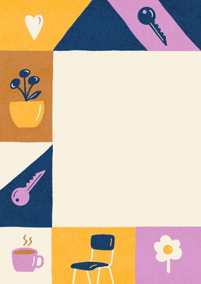 Samenwoonkaart vrolijke blokken met illustraties 2