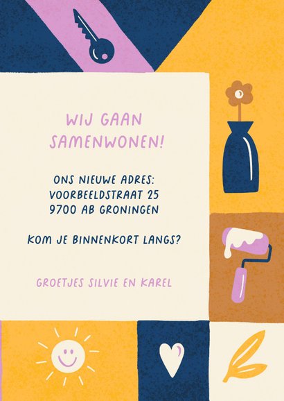 Samenwoonkaart vrolijke blokken met illustraties 3