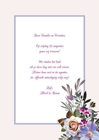 Save the Date bohemian chique blauwe anemoon 3